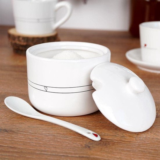 Keramische suikerpot, suikerpot met deksel en lepel, suikerzoutpot kruidenbus, suikeropslagpot, suikerpot, suikercontainer kruidenpot-wit 2- 200ml (Color : White 3, Size : 200ml