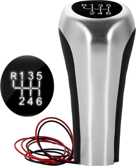 Pommeau de levier de vitesse BMW Argent avec Siècle des Lumières LED (BLANC) (6 vitesses) Pommeau de levier de vitesse BMW