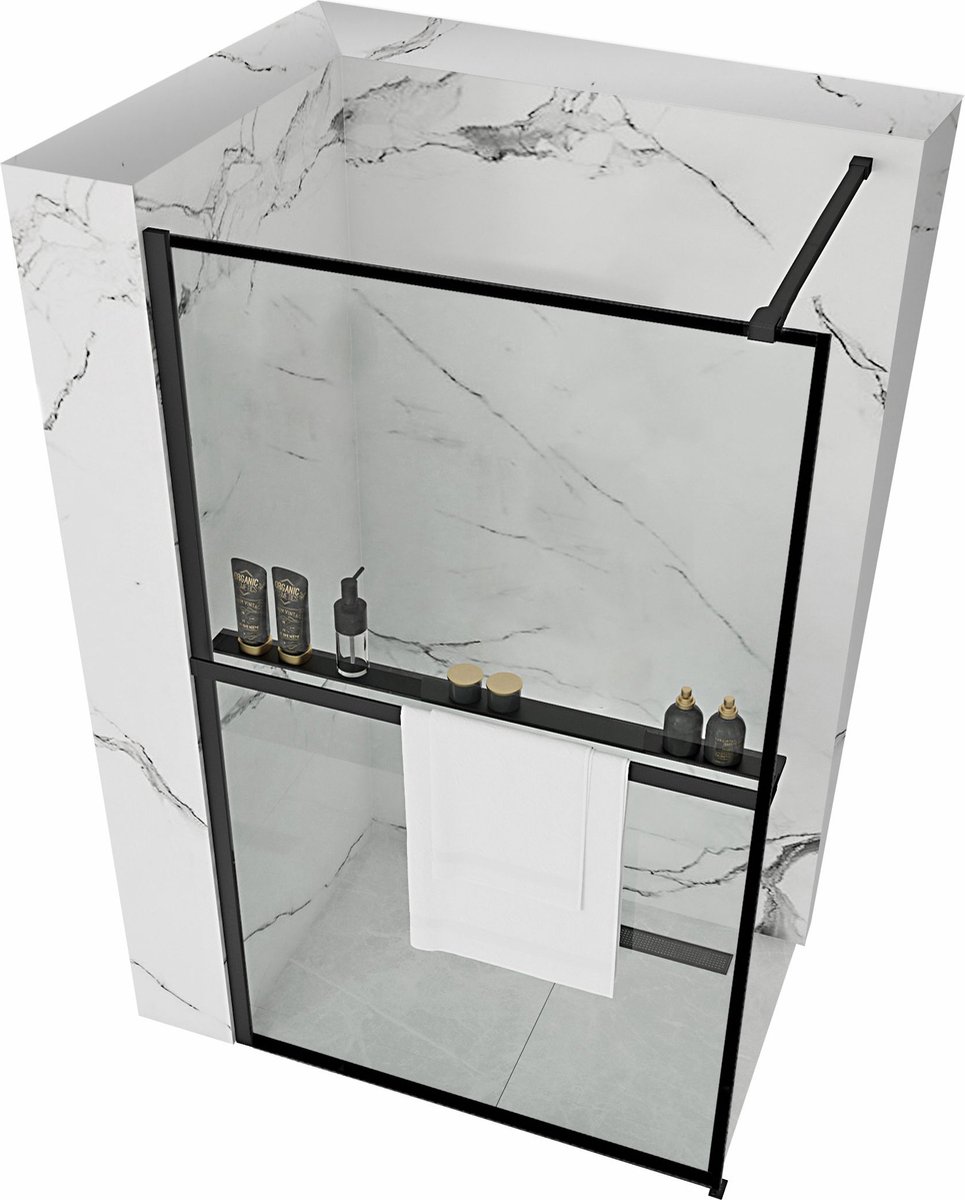 Rea Bler 100 +Evo Plank en Handdoekhouder - Douchewand - 100 cm - Zwart