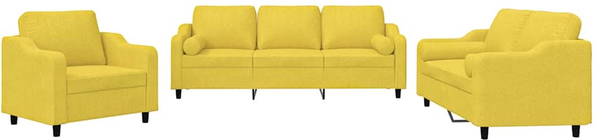 vidaXL - 3-delige - Loungeset - met - kussens - stof - lichtgeel