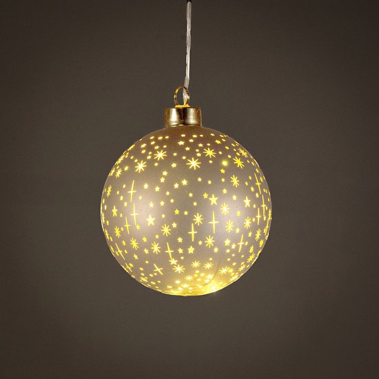 LED bal glas champagne sterren 10cm met timer kerstverlichting. van Anna's Collection — afbeelding 2