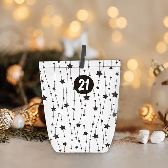 Adventskalender om te vullen - 24 cadeauzakjes en 24 cijferstickers en clips - motief rekenproblemen - om te vullen en te knutselen - Kerstmis - Miniset Nr. 68
