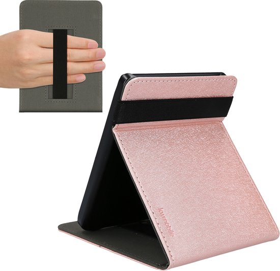kwmobile e-reader hoesje geschikt voor Pocketbook Touch Lux 4/5/Touch HD 3/Color (2020)/ Vivlio Lux 5 hoes - E reader flip case van kunstleer - Ereader cover met handgrip en stand - In roségoud van Merkloos — afbeelding 2