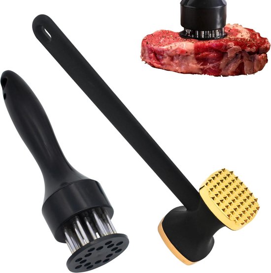 21-pins vleesmals Naaldgereedschap, 2 stuks RVS Naald Handmatige Steak Hamer Hamer Hamer Tool voor Keuken Koken Kip Borsten Steak, Varkensvlees, Kip, Vis, Rundvlees (Wit Zwart