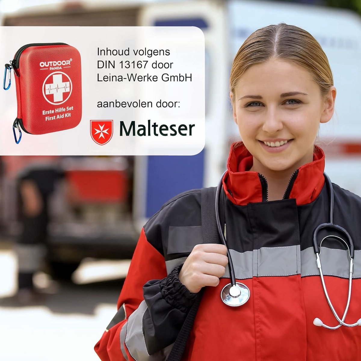 Kit De Premiers Secours Outdoor Panda – Norme DIN 13167 Allemande + Gel Burnshield + Masque Respiratoire D’Urgence – Compact & Léger