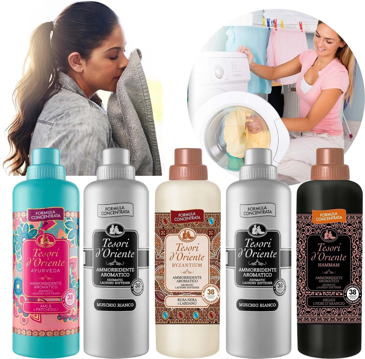 Goedkoopste Tesori d'Oriente Set geconcentreerde weekmakers Muschio Bianco, Ayurveda, Hammam, Byzantium 5x760 ml