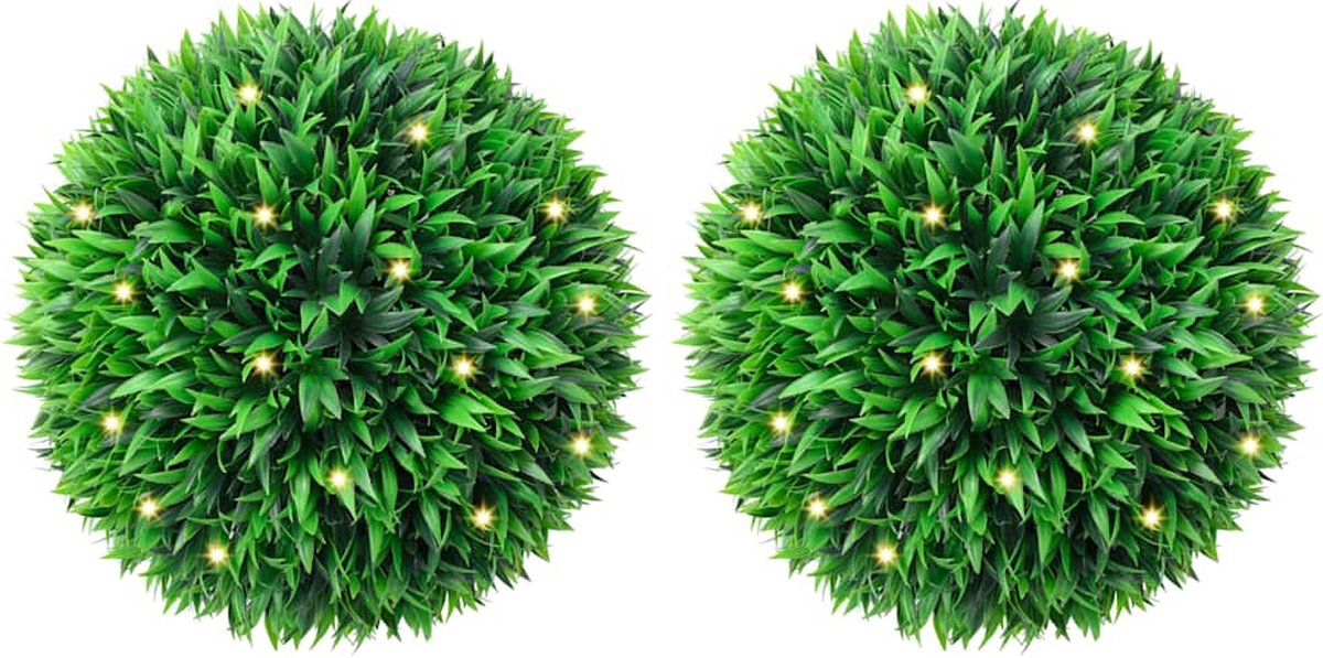 vidaXL - Kunstbuxusballen - met - LED-verlichting - 2 - st - 47 - cm - groen