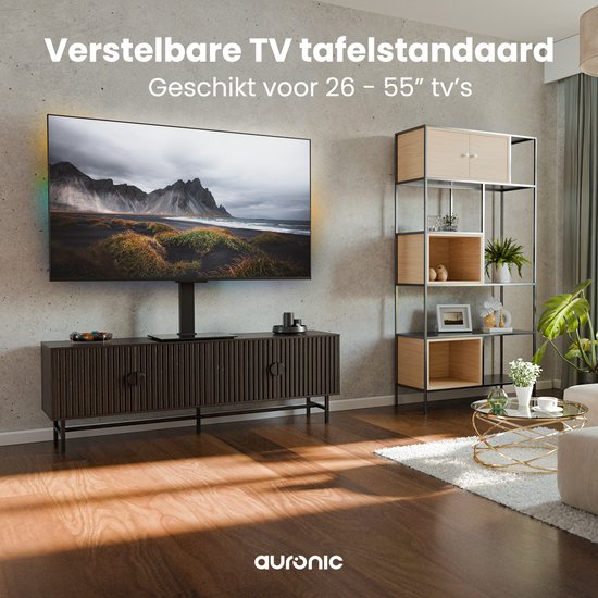 Meuble TV LifeGoods - Meuble TV pivotant - Trépied - Hauteur réglable - 26 à 55 pouces - Jusqu'à 40 kg - Zwart