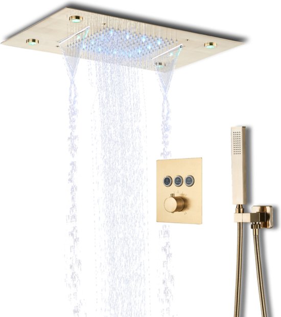 SaniSupreme® La Paz Douche de plafond encastrée Douche à effet de pluie avec éclairage LED et fonction cascade