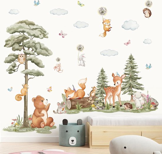 wondever Jungle Safari Dieren Muurstickers Giraffe Olifant Luipaard Grote Palmboom Schil en Stok Wall Art Decals voor Baby Nursery Kids Slaapkamer
