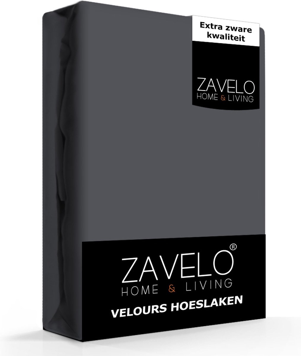 Zavelo Hoeslaken Velours Antraciet - Fluweel Zacht - 30 cm Hoekhoogte - Rondom Elastiek - Velvet -Lits-jumeaux (190/200x200/220 cm)