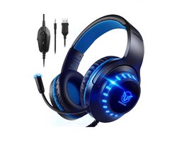 foto van StayPowered Gaming Headset - Ultiem Geluid & Comfort - Noise Cancelling Microfoon - Surround Sound - Multi-platform Compatibel - Plug & Play - Ergonomisch Design - LED Verlichting - Zwart/Blauw - Levering Sneller dan Aangegeven!
