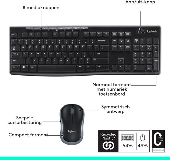 Logitech MK270 - Draadloos Toetsenbord en Muis - Qwerty