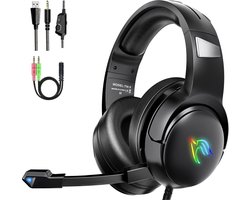 StayPowered Gaming Headset - Intense Geluid & Comfortabel Design - 3D Surround Sound - Multi-platform Compatibel - Noise Cancelling Microfoon - RGB Verlichting - Verstelbare Hoofdband - Zachte Oorkussens - Zwart- Levering Sneller dan Aangegeven!