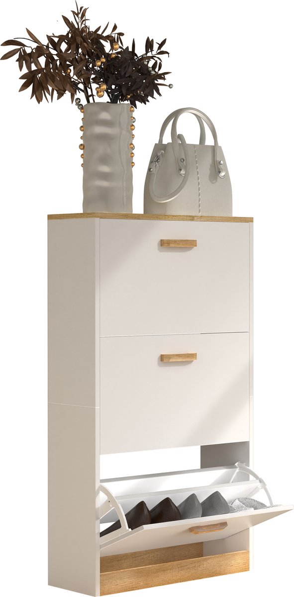 Houten plank Kipper schoenenrek Schoenenkast Schoenenkipper 3 kleppen Halom M