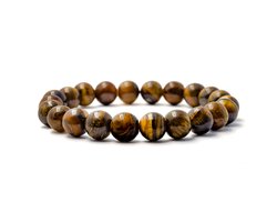 Bixorp Gems Tijgeroog Edelstenen Armband - Gepolijste Edelsteen Kralenarmband - 17cm