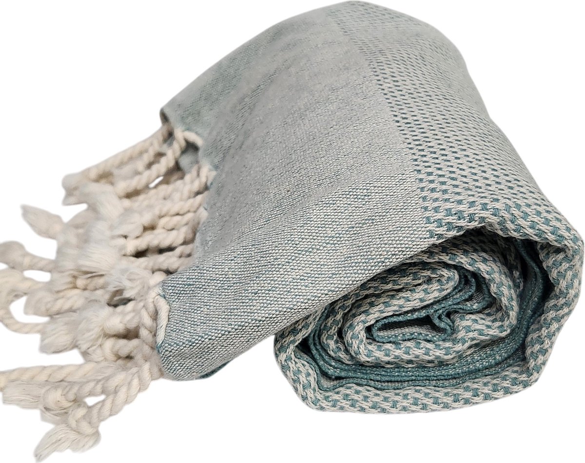 Kwube Honingraat - Hamamdoek Sauna Handdoek - 100% Katoen Dubbelzijdig - Zachtgroen - 400 gr - 95x175 cm - Lichtgewicht - Strandlaken - Saunalaken - Badhanddoek - Omslagdoek - Lendendoek - Sjaal - Deken - Plaid - Woonaccessoire - Huwelijkscadeau
