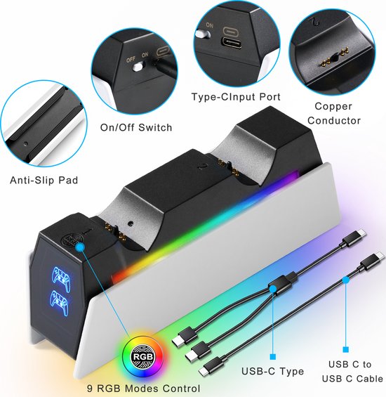 YONO Station de Charge PS5 - adapté pour Playstation 5 - Chargeur Dual Manette - Accessoires de vêtements pour bébé - Wit