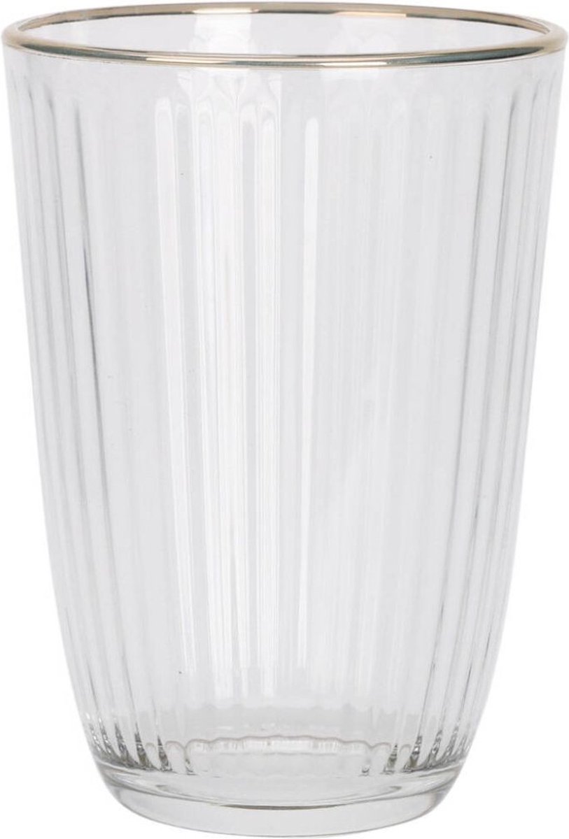 Geribbelde glazen met gouden rand, 395 ml