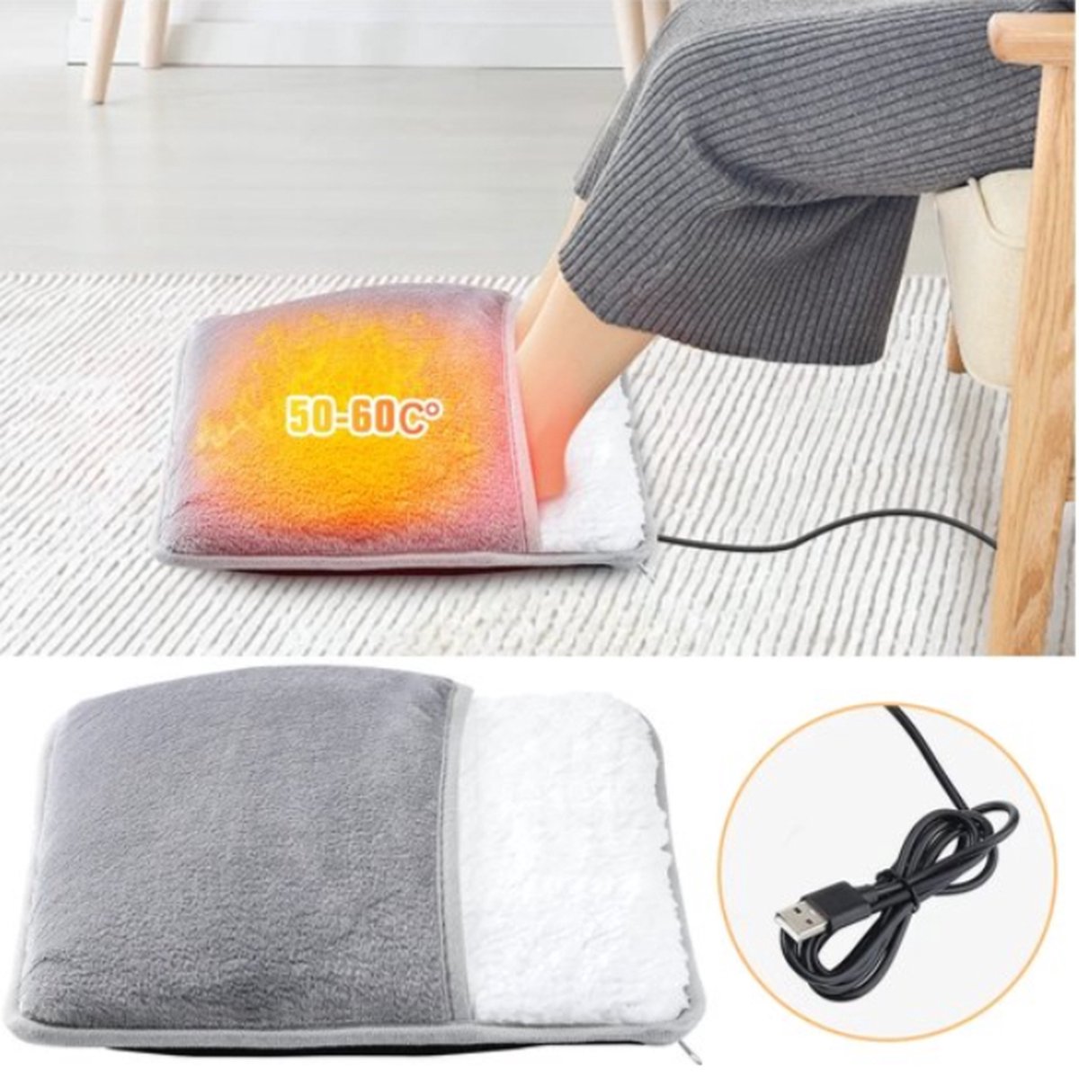USB Oplaadbare Winter Elektrische Voetverwarming Pad | Snelle Verwarming Wasbaar Ontwerp | Comfortabel voor Thuis en Kantoor | Ideaal voor Koude Dagen