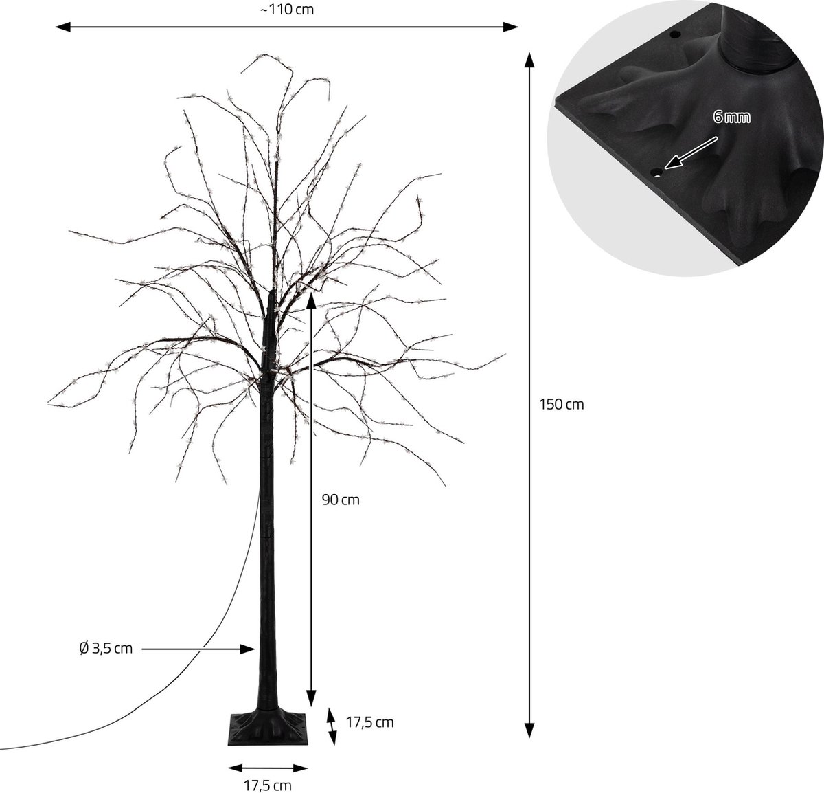 ECD Germany LED-boom 150 cm met 600 warmwitte LED's, kunstkerstboom, lichtboom met stervormige lampjes, decoratieve boom voor kerst, flexibele takken, kerstdecoratie voor binnen & buiten IP44 – foto 7