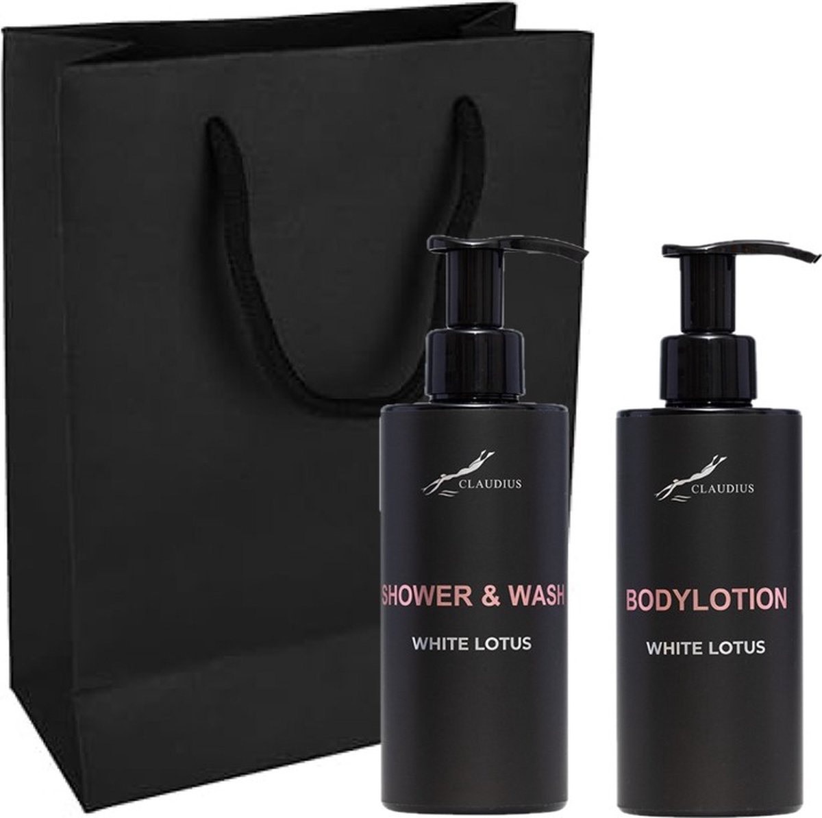 Goedkoopste Douchepakket White Lotus - Shower & wash Bodylotion - 300 ml per fles - set van 2 stuks - met luxe gift tas - kerst cadeau - giftset voor hem en haar