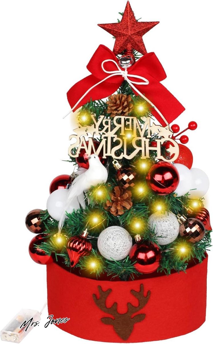 Mrs. Jones Kerstboom met LED-licht 45 cm Mini Kerstboom Kleine Boom Kerstdecoratie DIY Benodigdheden voor Tafel Kantoor Kerstfeest - kerstboom - kerstdecoratie .