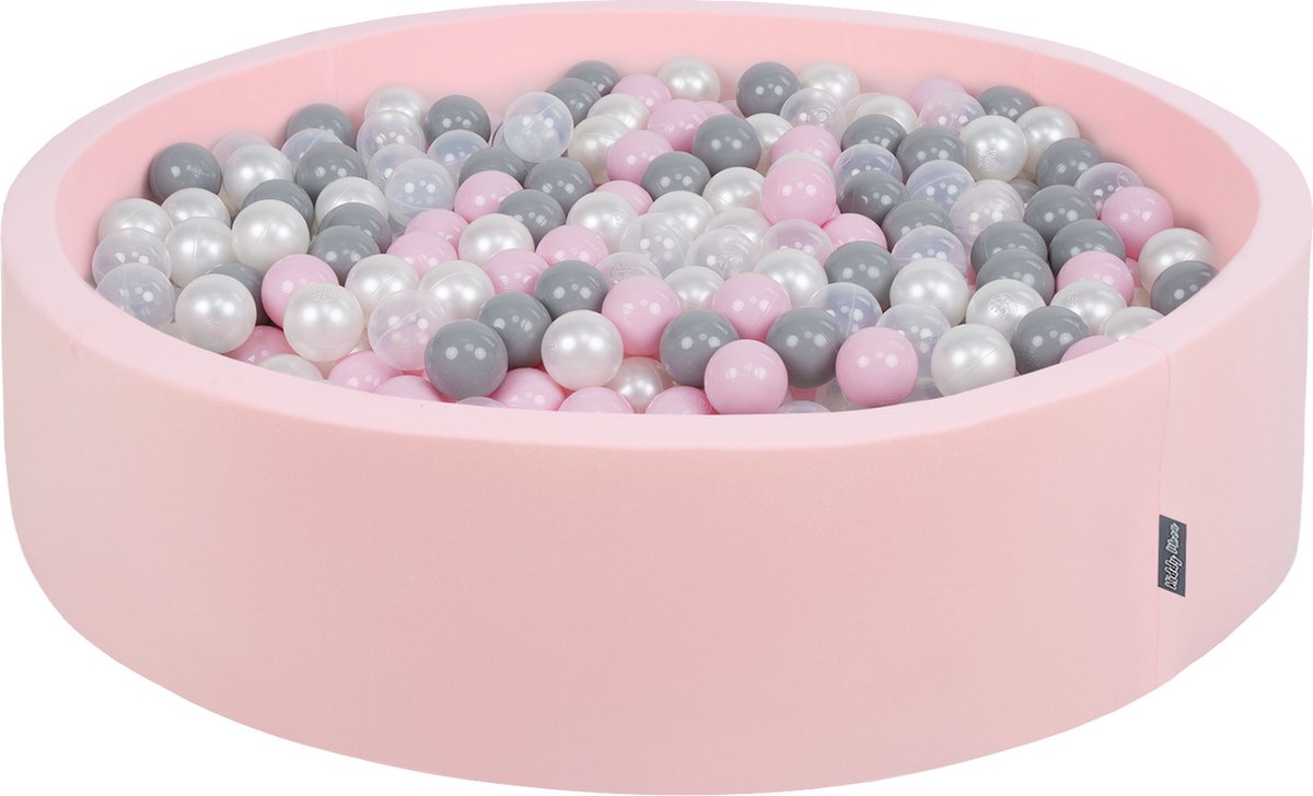 KiddyMoon rond ballenbad ballenbad 120x30cm/600 ballen ∅ 7cm ballenbakken kleurrijke ballen voor baby's spelen zwembad peuters, made in the eu, roze:pearl-grijs-tansparent-powder-pink
