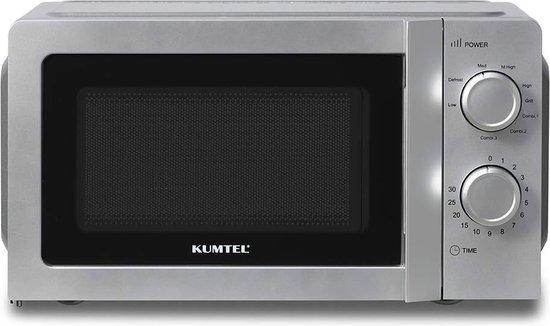 KUMTEL - 2 in 1 magnetron met grill - 20 liter - 8 standen - glazen draaiplateau - tijdgestuurde ontdooifunctie - gemakkelijk te reinigen binnenovenruimte - 30,1 x 31,1 x 20,2 cm - zilver