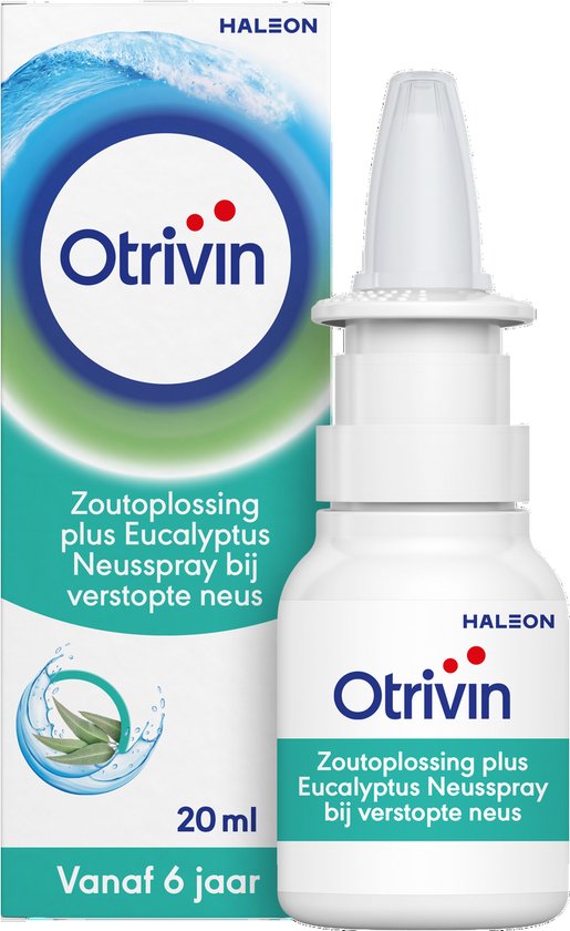 Otrivin Zoutoplossing plus Eucalyptus Neusspray bij verstopte neus, 20 ml. Vanaf 6 jaar.