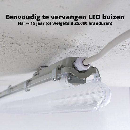 Proventa LED TL 4 luminaires doubles à 8 tubes 150 cm - Lumière blanche froide 6500 K - Étanche - 4 pièces