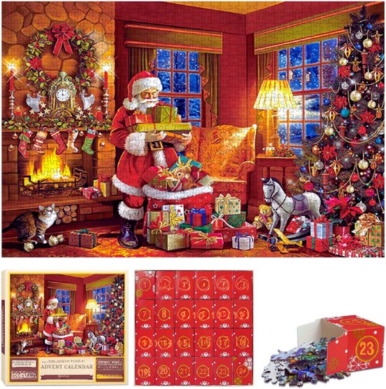 Puzzel Adventskalender Voor Kinderen - 24 Doosjes – 1008 Stukjes Puzzels - Adventskalender 2024 - Kerstman Met Cadeaus Voor Aftellen Tot Kerstmis - Voor Volwassenen En Kinderen