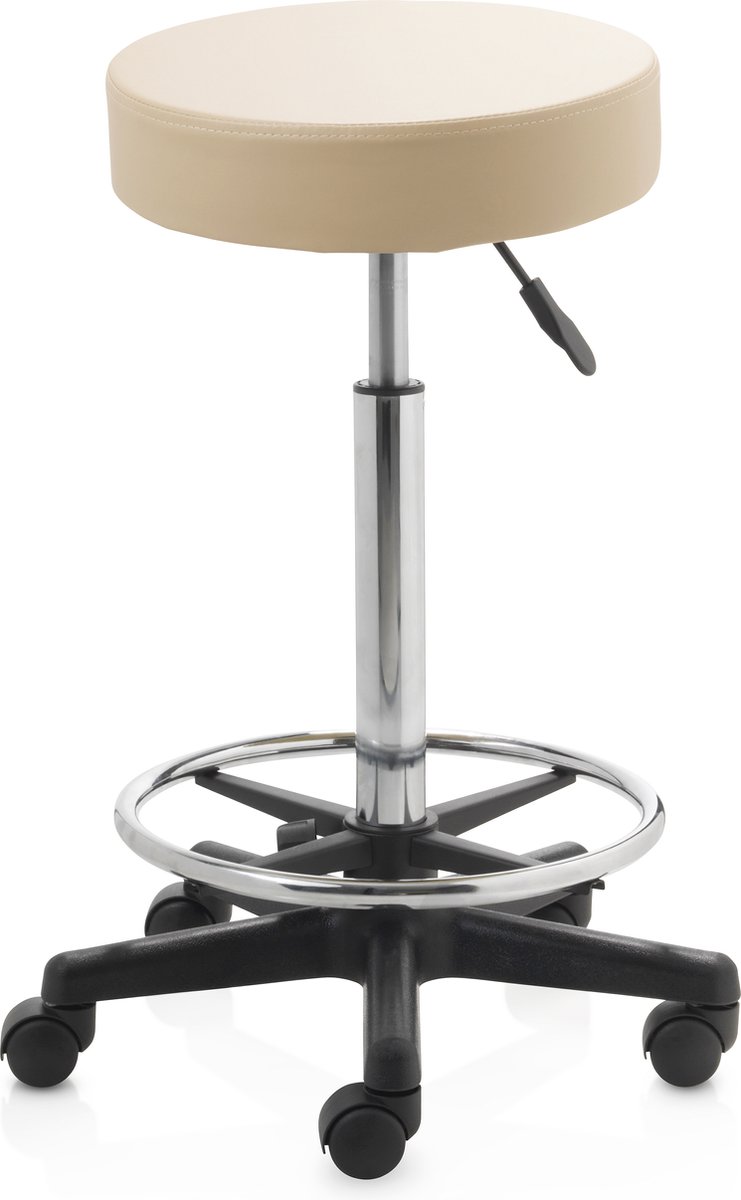 ZenGrowth ergonomische tabouret met hoge gasveer beige - Kapperskruk op zachte wielen – Met voetring – Tabouret - In hoogte verstelbaar