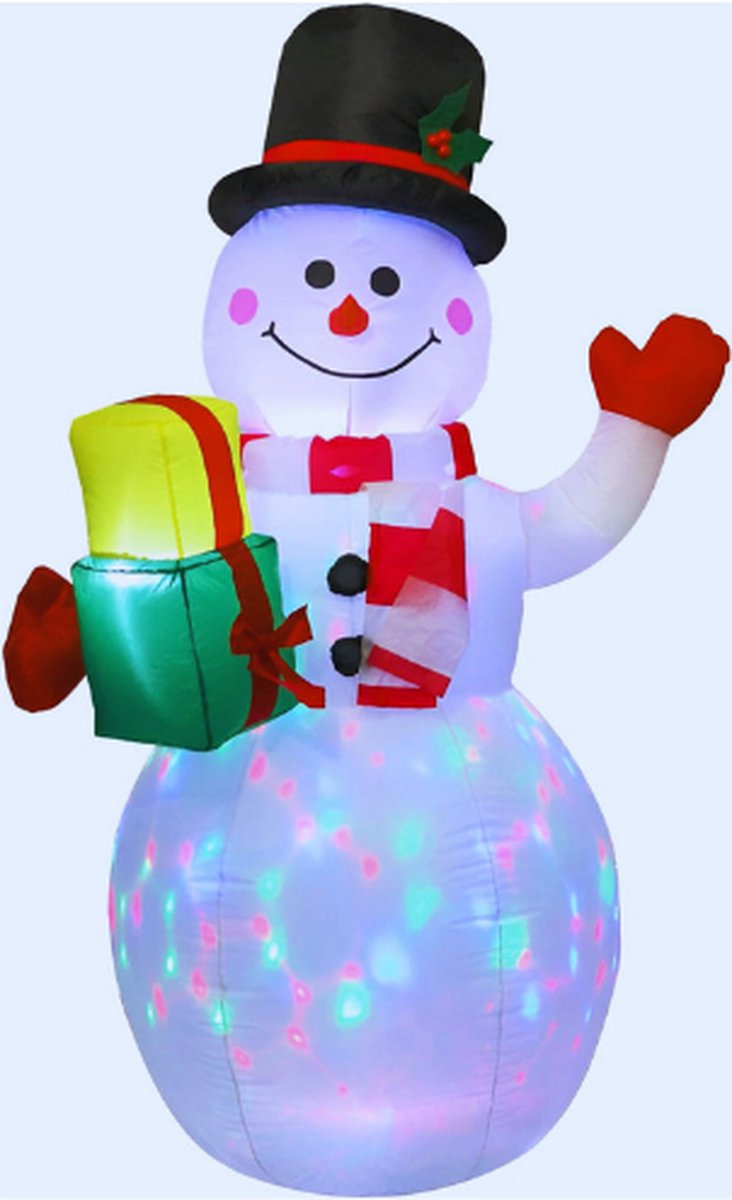 Opblaasbare Sneeuwpop Kerstdecoratie 1,5 M - Sneeuwpop Met Roterende LED Verlichting - Opblaasbare Kerstversiering Voor Tuin - Binnen En Buiten - Snelle Luchtopblaas