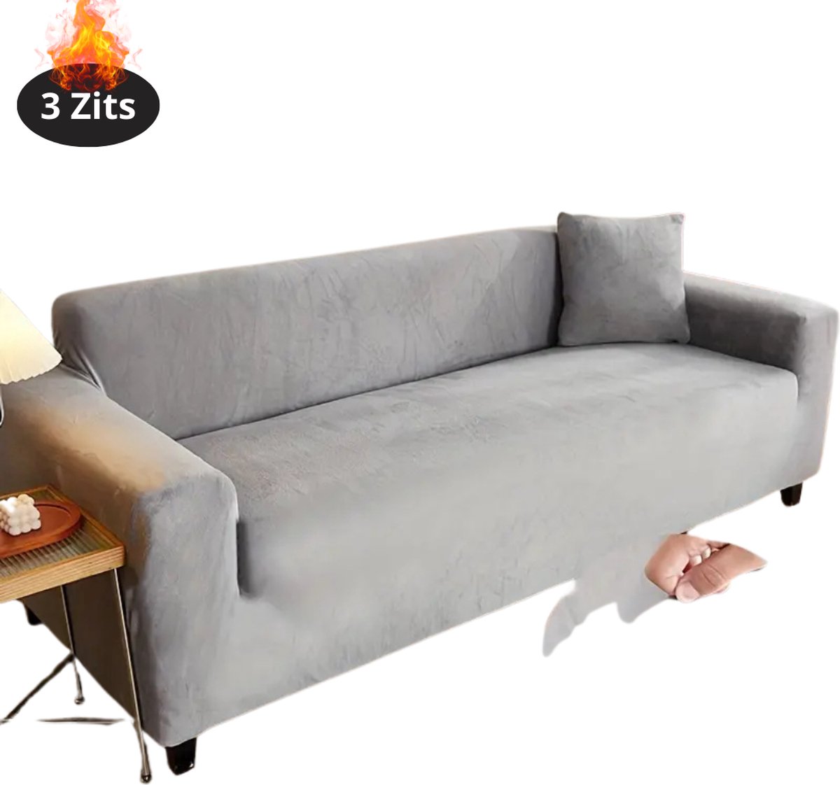 Bovista Bankhoes - Bankbeschermer - Stretch - Sofa Cover - Pluche - Lichtgrijs - 3 Zits