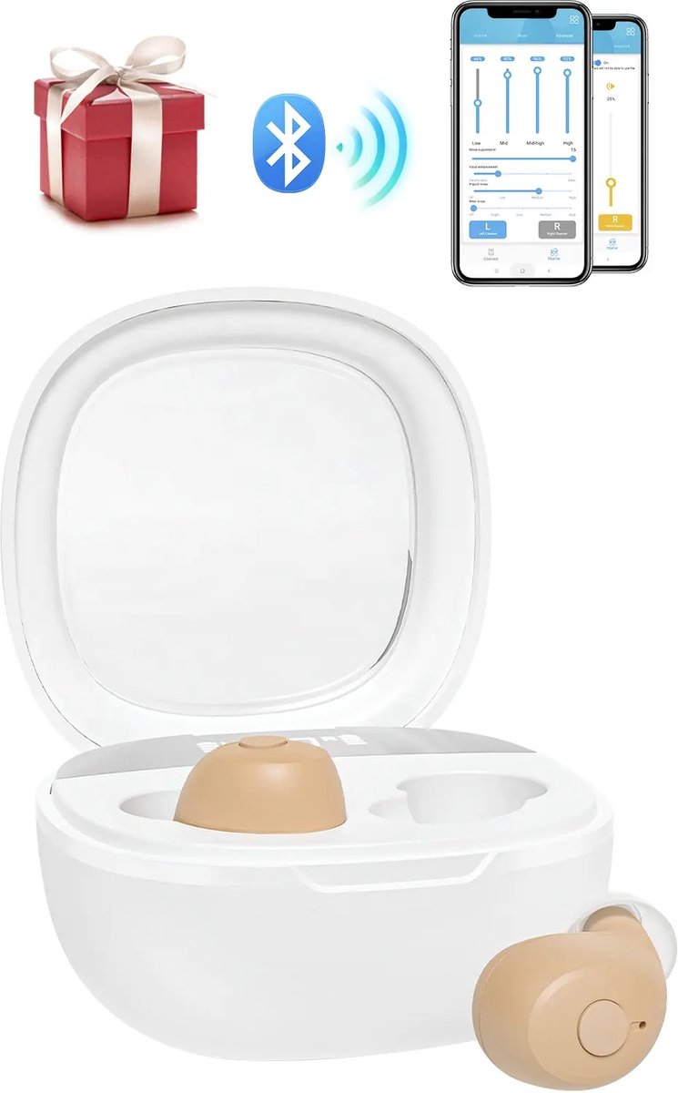 Goedkoopste WizBay Premium Select® 2x DSP 16 Channel Intelligent digitaal Gehoorapparaat Oplaadbaar met APP IOS of Android - Bluetooth - Tinnitus Masking & Noise Reduction - App L/R Instelbaar- Gehoorversterker - Oplaadbare Box - IHO In het Oor - FAGG - Wit