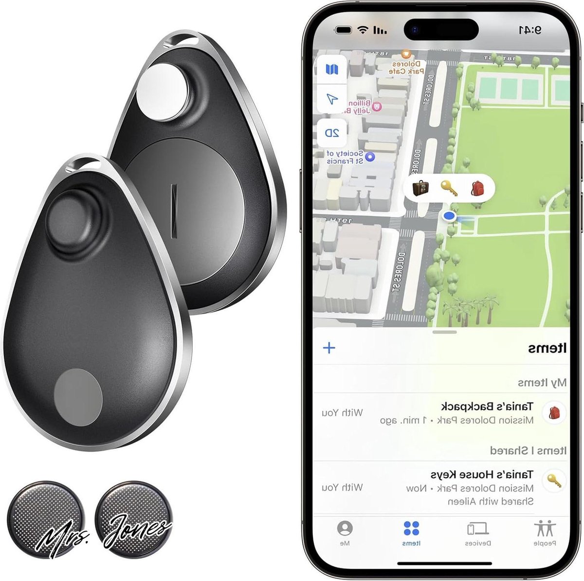 Mrs. Jones GPS-tracker kinderen sleutelzoeker Utag 2-pack IP67-waterdicht verloren modus Bluetooth-tracker ouderen huisdieren .