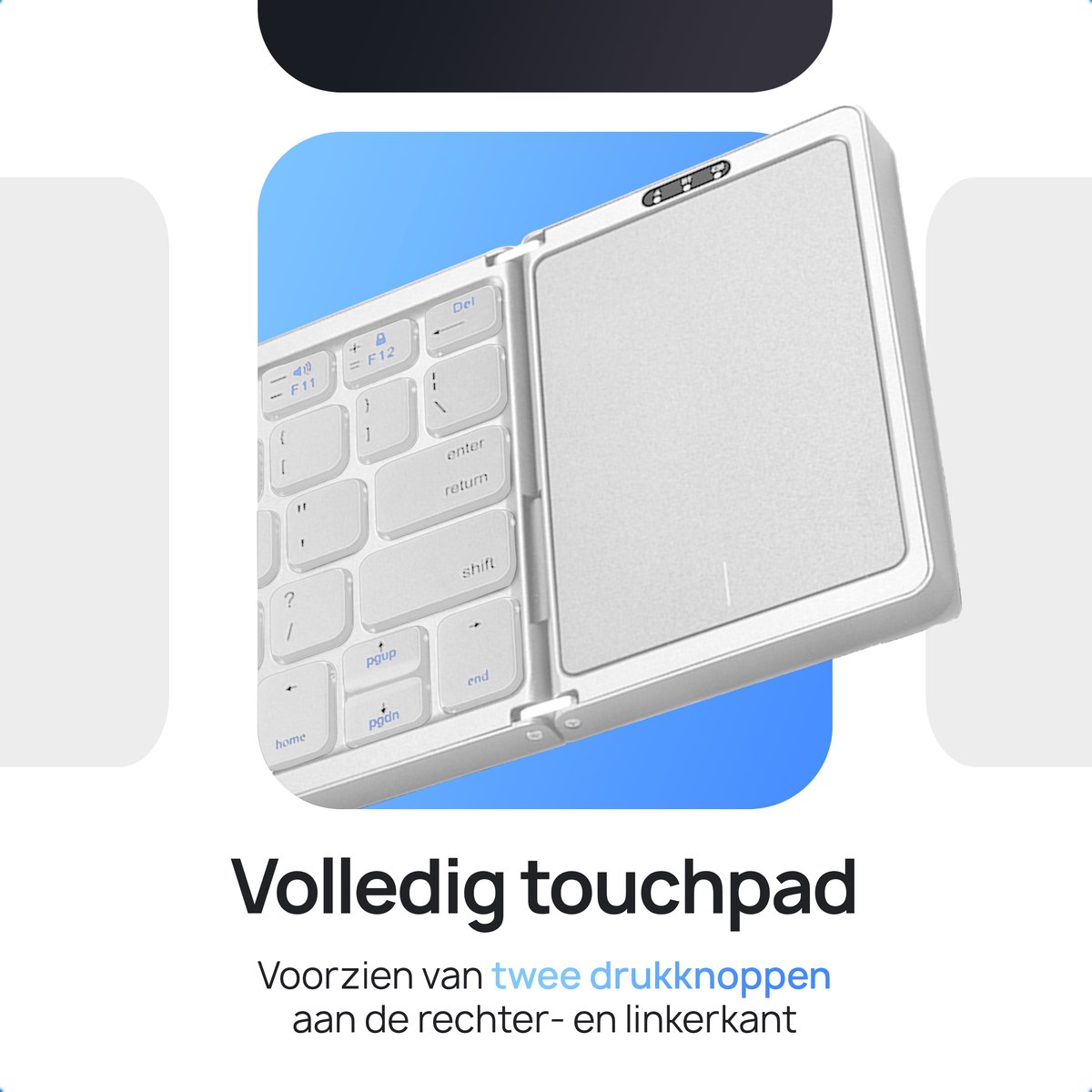 K&G® Opvouwbaar Toetsenbord - Groot Touchpad - Qwerty Toetsen - Oplaadbaar - Draadloos - Anti Slip Onderkant - Bluetooth - Foldable Keyboard - Licht Grijs thumbnail 2