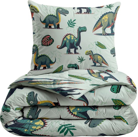 Zelesta® Kiddybed Dino 140x200 - Kinderdekbedovertrek - 30 dagen proefslapen - Wasbaar hoesloos kinderdekbed - Bedrukt kinderdekbed - All Year Winterdekbed & Zomerdekbed