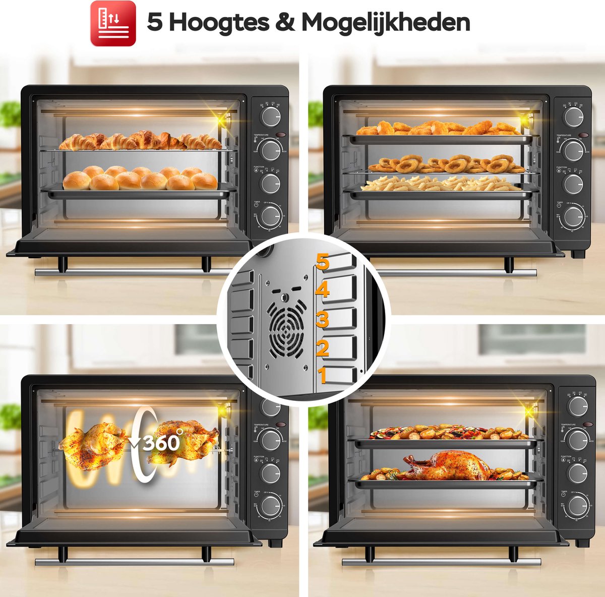 TurboTronic EV45 Vrijstaande Oven - 45L - Instelbare temperatuur en timer - accessoires - Zwart – foto 7