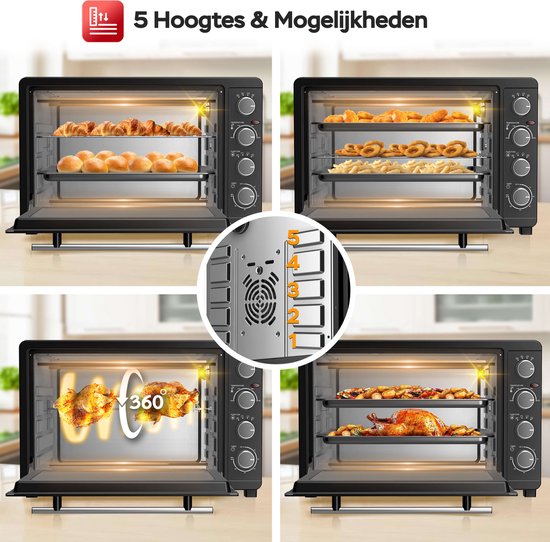 TurboTronic FEO45 Elektrische Oven - met Franse deuren - 45L - Zwart TurboTronic FEO45 Elektrische Oven - met Franse deuren - 45L - Zwart