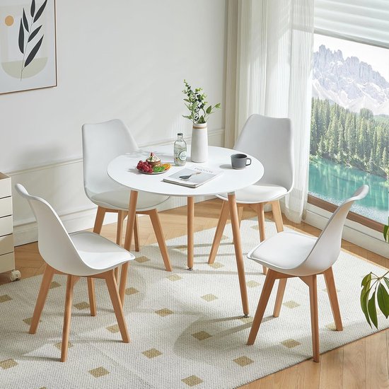 buybyroom Eettafelset met 4 stoelen, 110 x 70 x 75 cm, keukentafel, 40 x 30 x 45 cm, eettafelstoelen met zwarte metalen poten, eetkamertafel, eetgroep voor 4 personen, bruin