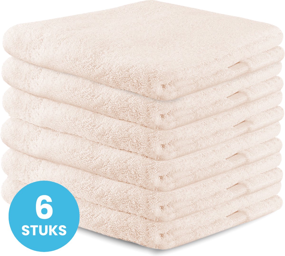 Funnies Handdoeken 6 Stuks Ecru - Set van 6 Luxe Badhanddoeken - 70 x 140 cm - Hoogwaardig 100% Katoen - 500 gram/m² Dikke, Zachte en Sneldrogende Handdoek - Ideaal voor Badkamer, Sport, Sauna, Zwembad en Vakantie
