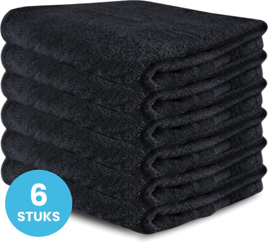 Funnies Handdoeken 6 Stuks Zwart - Set van 6 Luxe Badhanddoeken - 70 x 140 cm - Hoogwaardig 100% Katoen - 500 gram/m² Dikke, Zachte en Sneldrogende Handdoek - Ideaal voor Badkamer, Sport, Sauna, Zwembad en Vakantie