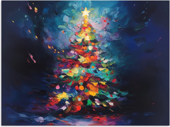 Poster 120x90 cm - Kerstboom - Kerst - Abstract - Kleurrijk - Posters - Kamer decoratie - Wanddecoratie woonkamer - Kerstdecoratie voor binnen - Kerstversiering - Kerstmis versiering in huis - Christmas tree decorations