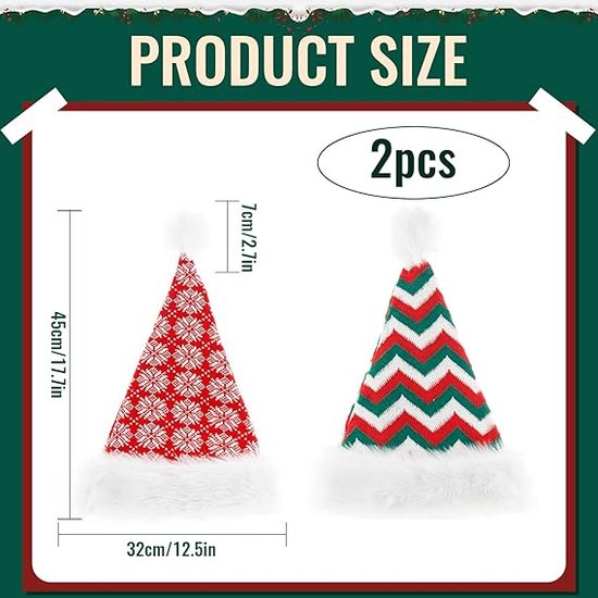 2 Pièces Bonnet de Père Noël Tricoté - Bonnet de Père Noël en Peluche - Bonnet de Père Noël Rouge Mignon - Chapeau en Peluche Rouge du Nouvel An - Convient pour un Usage Quotidien - Fête de Noël - Nouvel An