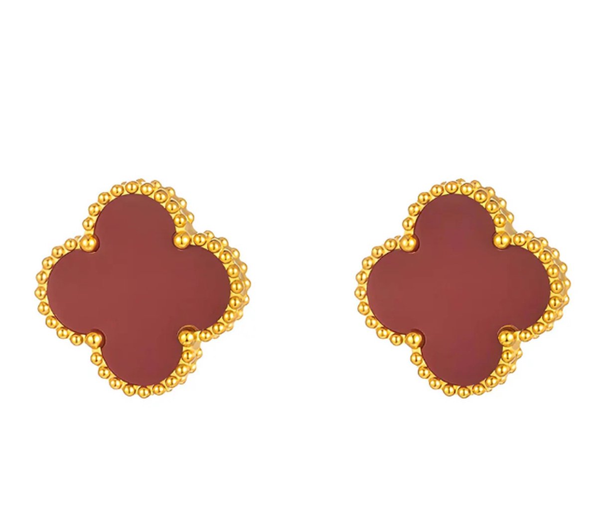 Aurélia Klaver Oorbellen - Goudkleurig Rood Goud - minimalistisch earrings -bloemetje -2 stuks klavertje vier - roestvrijstaal