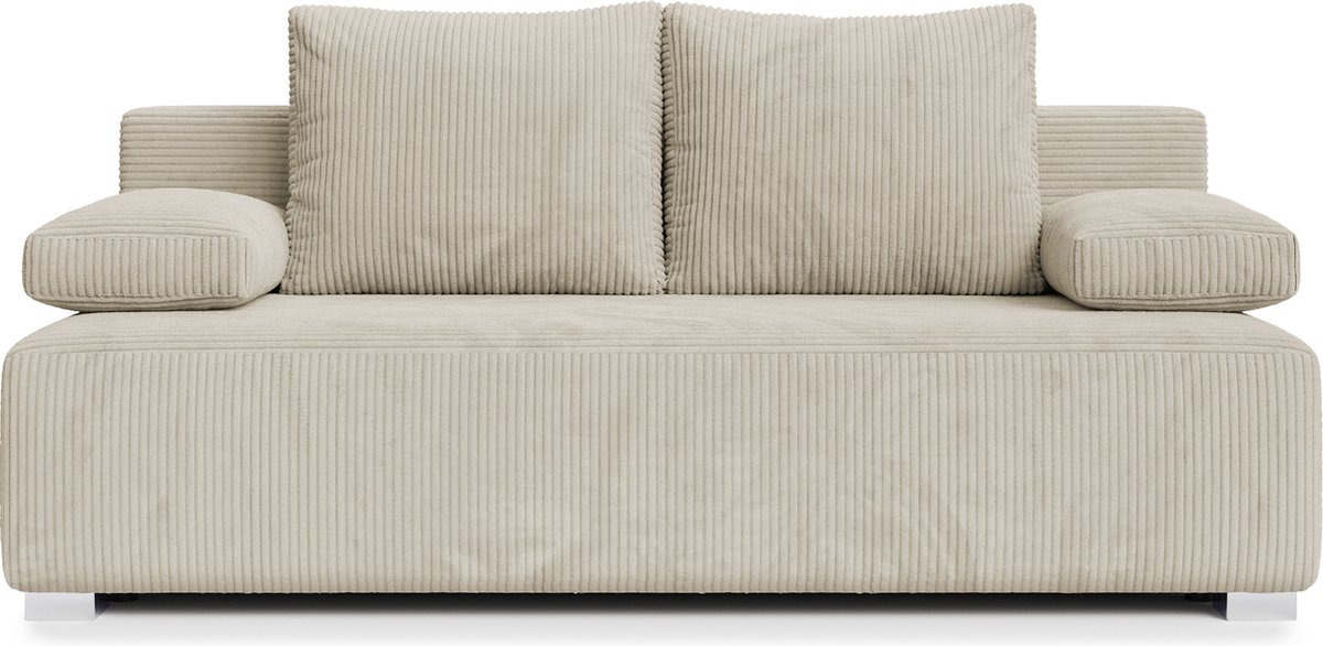 Selsey - FARMOSA - Opvouwbare bank met slaapfunctie en beddengoedcontainer - corduroy - grijsbeige