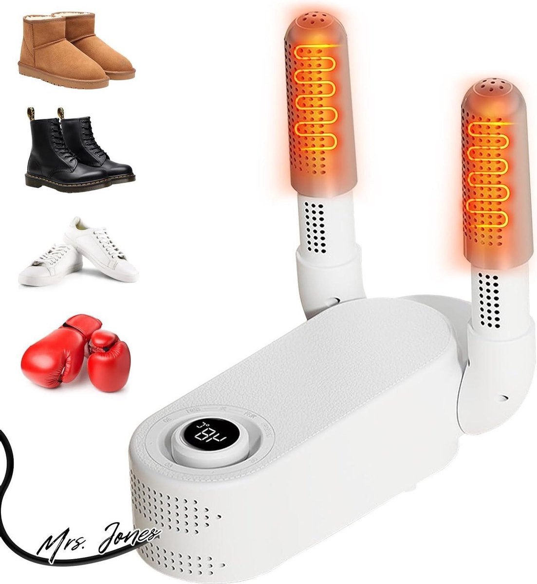 Mrs. Jones Elektrische schoendroger 360° draagbaar voor het drogen van hoeden handschoenen. .