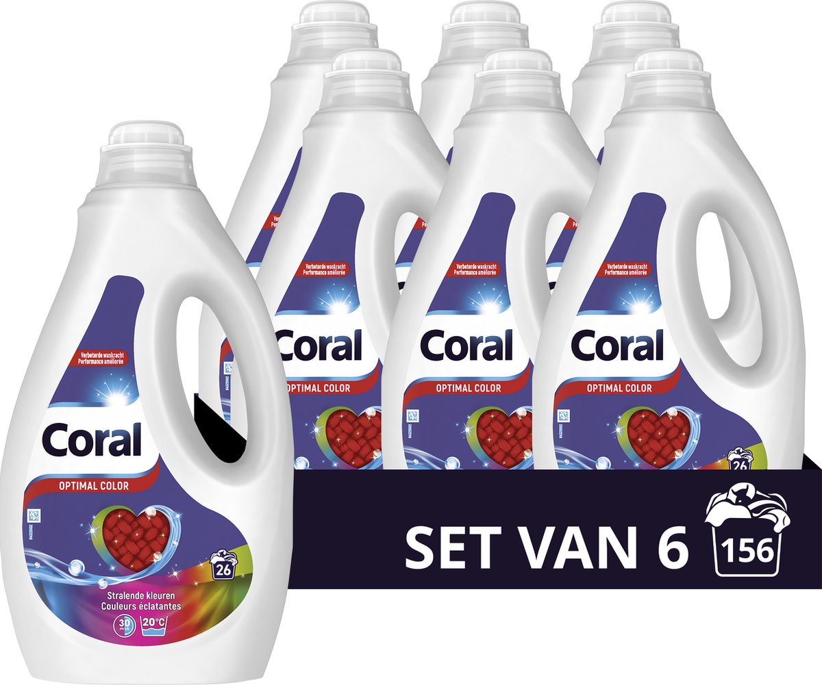 Goedkoopste Coral Vloeibaar Wasmiddel - Optimal Color - 6 x 26 wasbeurten - Voordeelverpakking